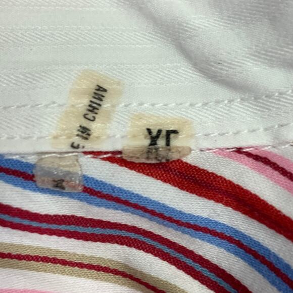 BUGATCHI Size XL White Multi Color Stripe Cotton Spread Collar Long Sleeve Shirt - Picture 6 of 8